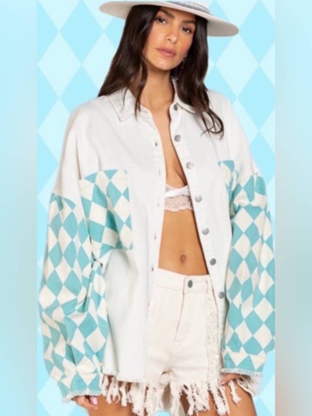 POL All Checked Out Twill Oversized Button Down Shirt/Jacket Size Medium